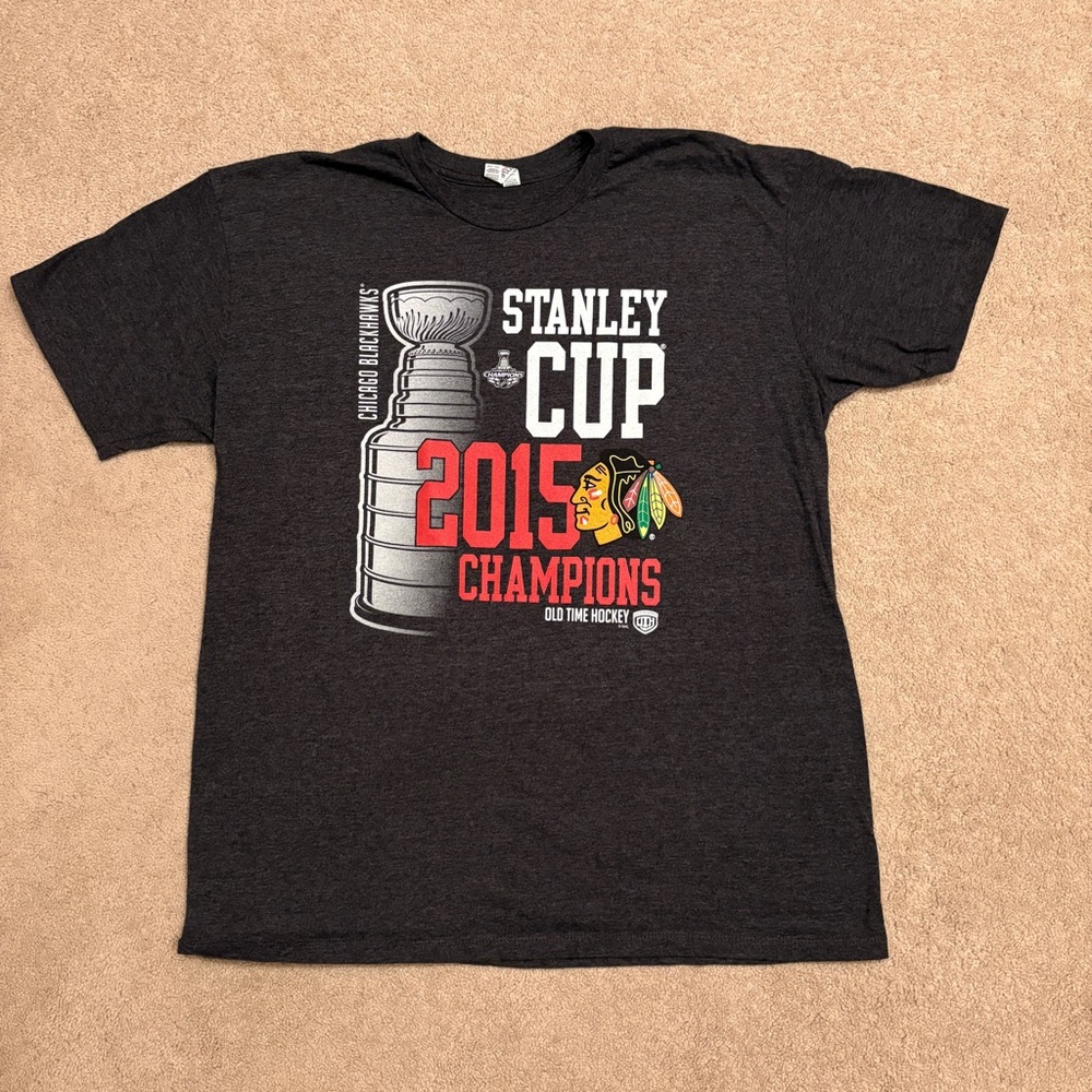 Chicago Blackhawks 2015 Stanley Cup Champions T Shirt Adult XL Old Time Hockey